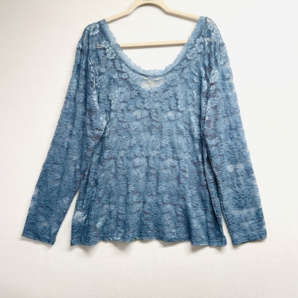 A Rare Bird Lace Layer Shirt L/XL Top Denim Sheer Whimsical Floral Ethereal New - Picture 4 of 7